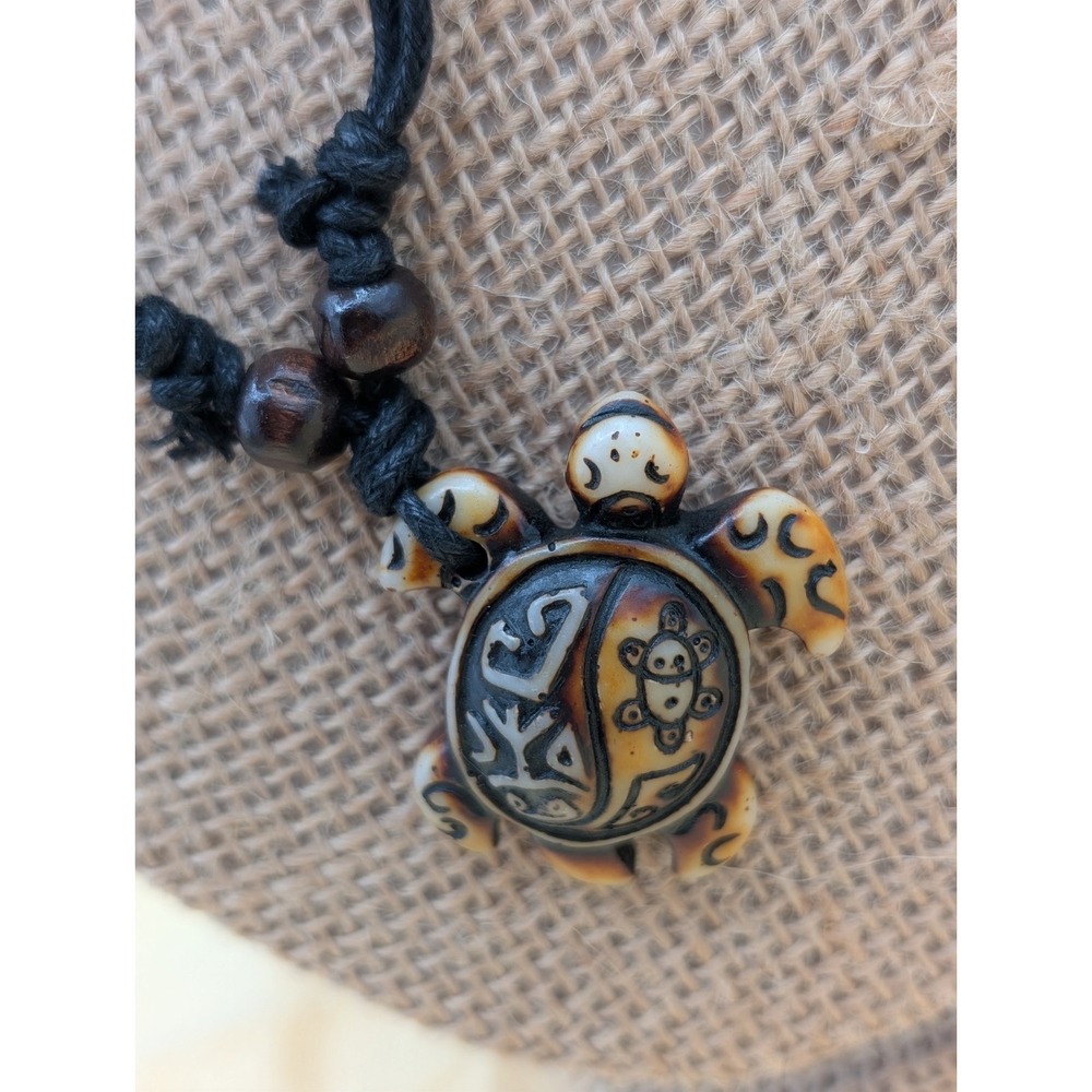 Boho Sea Turtle Pendant Necklace Adjustable Cord Beach Coastal Tribal Hippie...